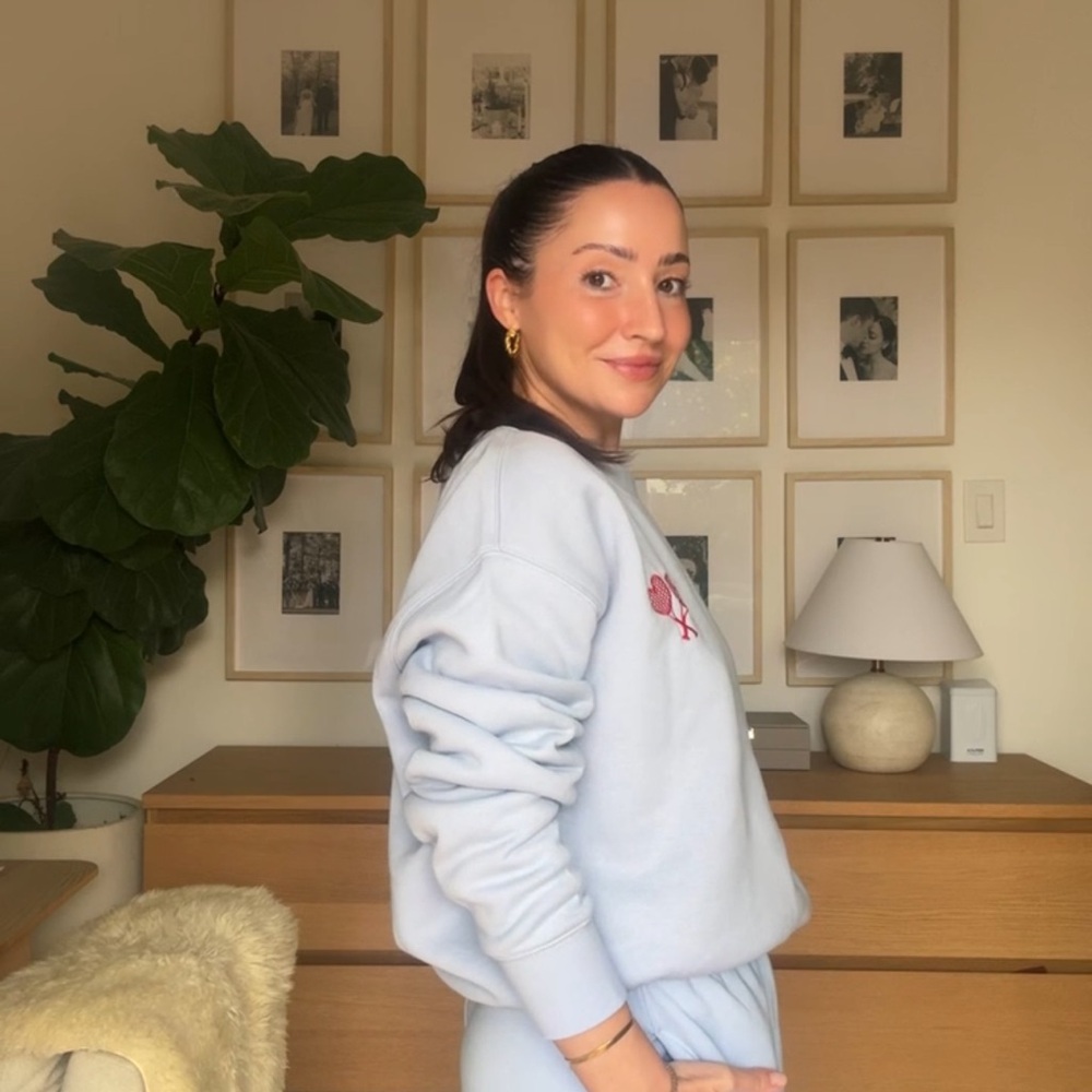 Matching sweat set. Light Blue Cozy Sweatshirt with Small Red Embroidery